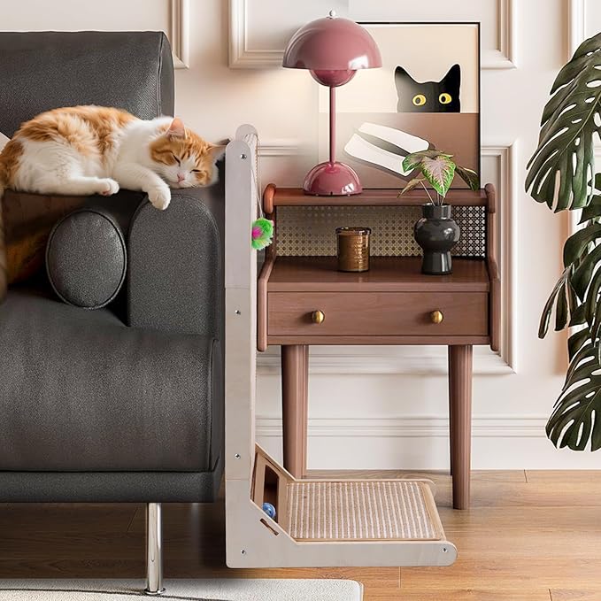 Sisal Cat Scratchers for Indoor Cats, 26.8'' L-Shape Cat Scratching Board, Large Cats Scratching Posts to Protect Furniture, Solid Wooden Cats Scratch Pad with Mouse Toy(Vertical Scratcher)