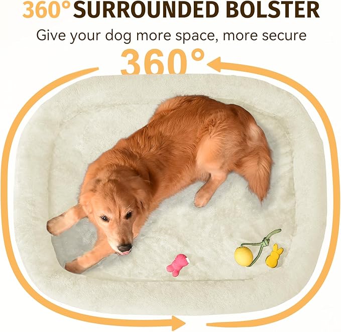 Orthopedic Waterproof Large Dog Bed: Memory Foam Washable Dog Bed with Bolsters - XL Removable Washable Cover for Medium Large Sized Pet - Non-Slip Bottom - Pink