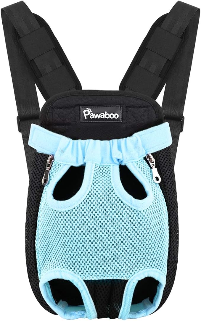 Pawaboo Pet Carrier Backpack, Adjustable Pet Front Cat Dog Carrier Backpack Travel Bag, Legs Out, Easy-Fit for Traveling Hiking Camping for Small Medium Dogs Cats Puppies, Small, Blue
