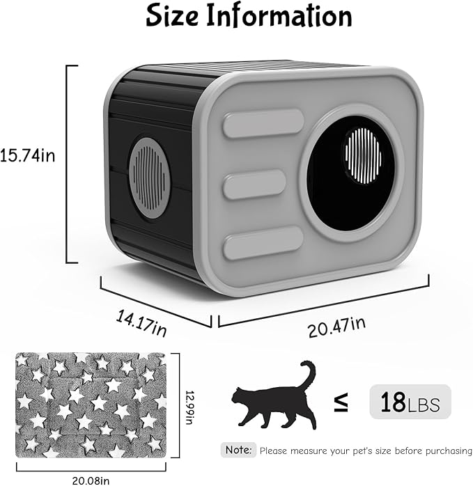 Outdoor Cat House, Outside Cat Shelter with Bed Mat for Feral Cat, Plastic Pet House for Indoor and Outdoor Use, Weatherproof, Black