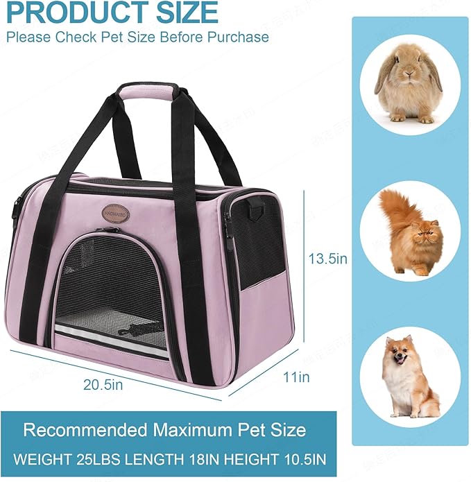 Cat Carrier Dog Carrier Pet Carriers for Medium Small Cats Dogs Puppies up to 15 Lbs,TSA Airline Approved Small Dog Cat Carriers Soft Sided,Collapsible Travel Puppy Carrier (Pink, Large)