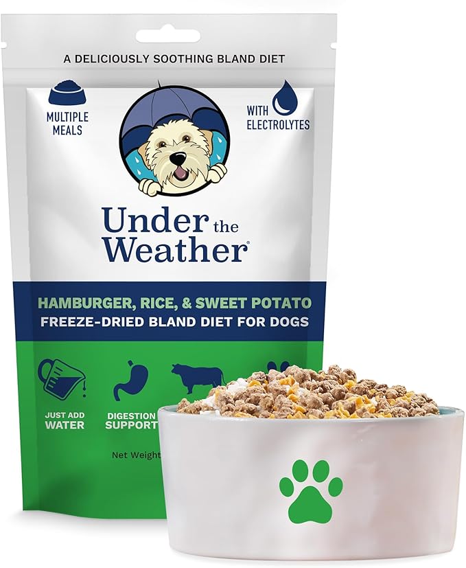 Under the Weather Bland Diet for Dogs | Easy to Digest for Sick Dogs |Always Be Ready| Contains Electrolytes - Natural Freeze Dried 100% Human Grade Meats| 1 Pack- Rice, Hamburger & Sweet Potato - 6oz