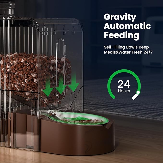 Gardner Pet Gravity Automatic 2-in-1 Pet Feeder, 0.8 Gallons*2 Cat Feeder and Water Dispenser Set, 100% BPA-Free and Stainless Steel Water Bowl for Dogs, Cats, Rabbits, Puppies (Dark Woodgrain)