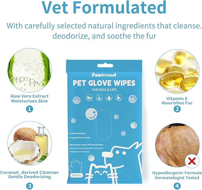 Hypoallergenic Pet Grooming Wipes for Dogs & Cats - Coconut Oil Cleaning & Deodorizing Bathing Wipes with Hydrating Formula for All Body Parts,Dog Cleaning Wipes Remove Odor (1 Pack)