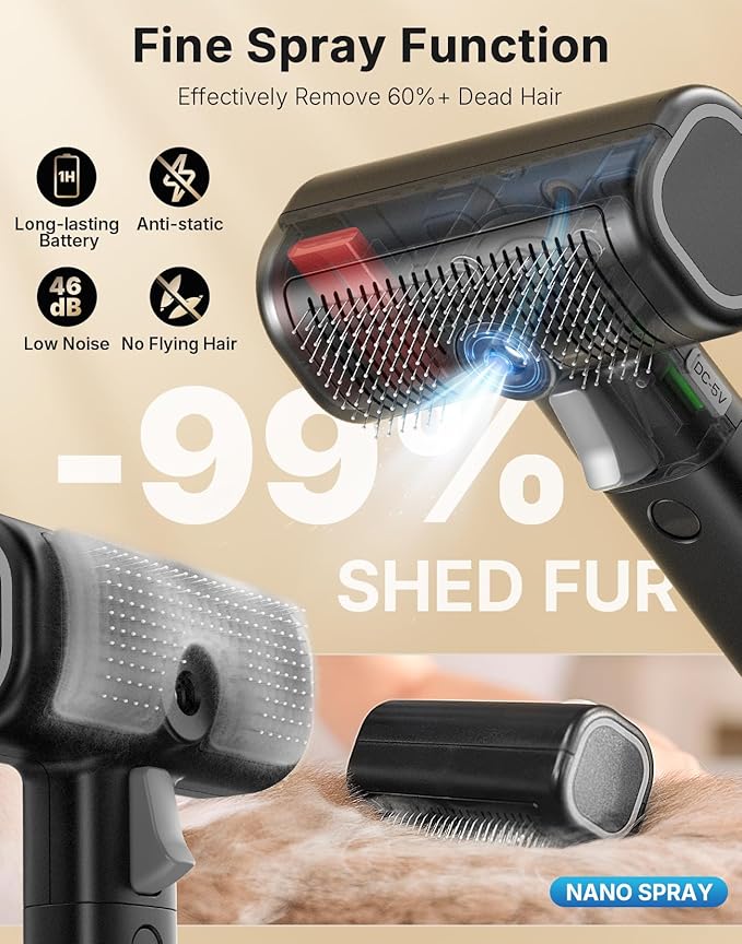 5-in-1 Cat Hair Brush, Dog Grooming Steam Comb for Long Short Haired Indoor Cats Spritz Comb for Deshedding, Detangling, Pet Brush for Kitten Rabbit Massage, with 3 Essence Liquid