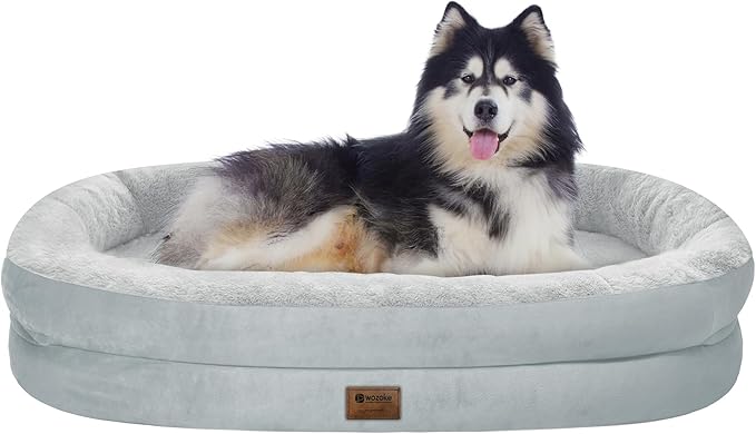 Orthopedic Waterproof Large Dog Bed: Memory Foam Washable Dog Bed with Bolsters - XXL Orthopedic Removable Cover for Medium Large Sized Pet - Non-Slip Bottom - Silver