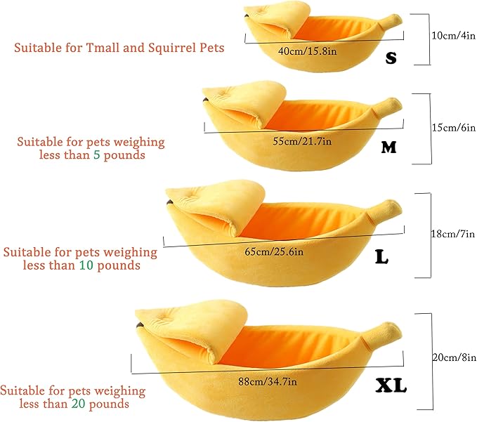 Banana Pet Bed Cute Funny Banana Bed Small Size for Indoor Cats, Small Animals, Christmas Pet Bed Lovely Pet Supplies for Cats Kittens