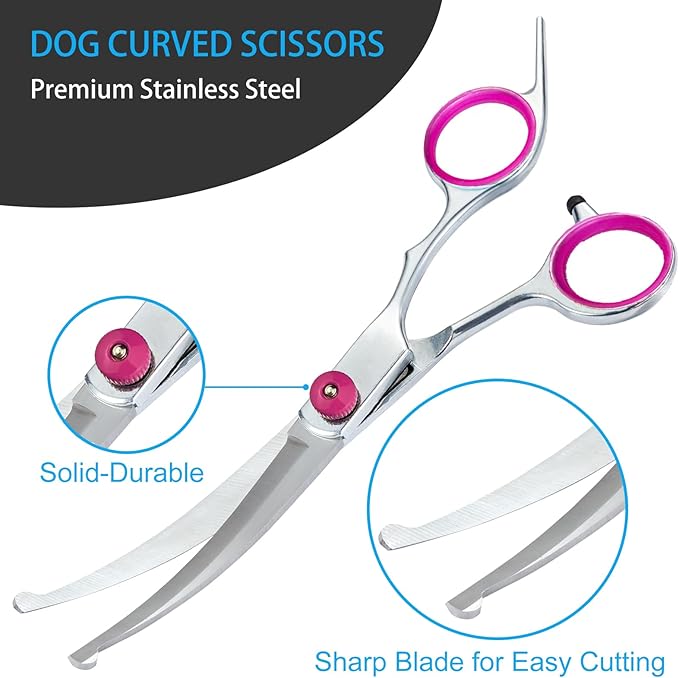 5 in 1 Premium Dog Grooming Scissors, Professional Dog Scissors for Grooming with Safety Round Tips, Lengnoyp Stainless Steel Thinning Shears, Pet Cat Shears for Grooming Kit, Pink