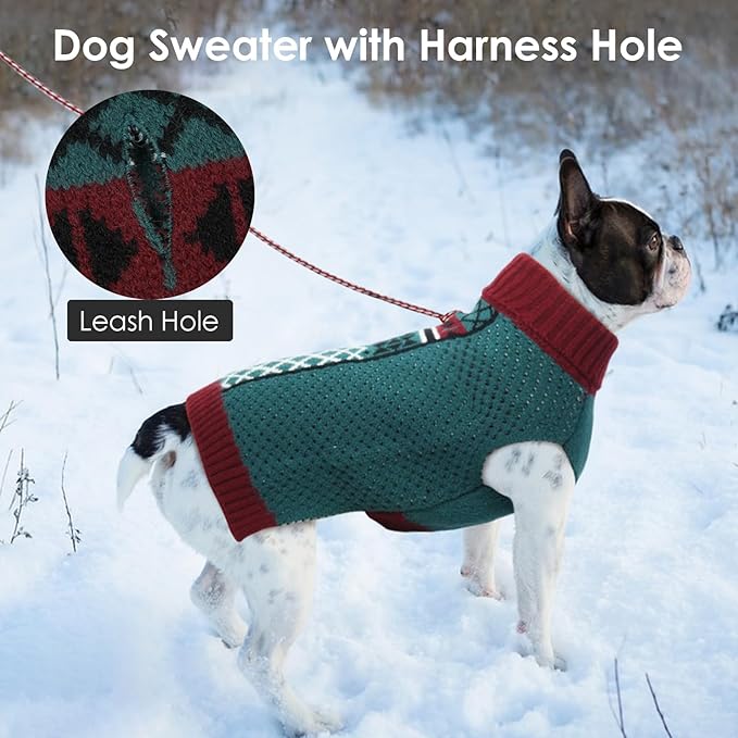 Dog Sweaters for Large Dogs, Warm Turtleneck Sweater with Leash Hole, Thermal Winter Knitwear for Cold Weather Walk Sleep, 2XL Dog Christmas Sweater for Pitbull Clothes, Green XXL