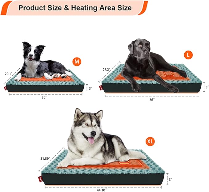 Heated Dog Bed with12V~24V Safe Voltage, Electric Heating Arthritis Orthopedic Dog Bed with Thickened Memory Foam, Heated Pet Bed with Waterproof Cover for Medium Dogs, Large Dogs (Medium)