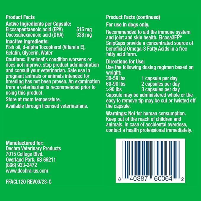 SnipCaps Omega 3 Free Fatty Acid Capsules for Dogs - Large, 120 ct