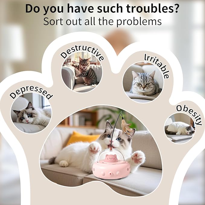 Laser Cat Toys for Indoor Cats, 2 in1 Interactive Cat Toys Laser and Feather Cat Wand Rechargeable Automatic Cat Laser Toy, for Bored Indoor Adult Cats/Kittens (Pink)