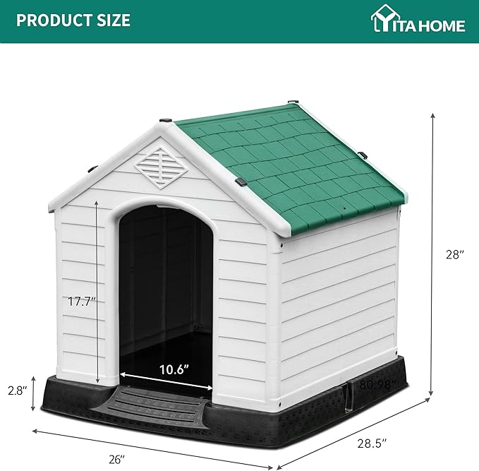 YITAHOME Large Plastic Dog House Outdoor Indoor Doghouse Puppy Shelter Water Resistant Easy Assembly Sturdy Dog Kennel with Air Vents and Elevated Floor