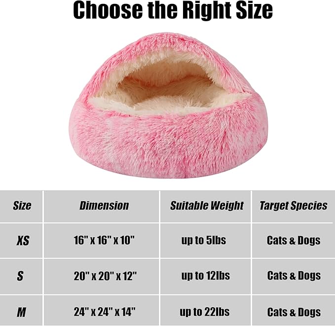HYQ Dog Bed for Small Dogs, Cozy Cat Cave Bed, Cat Beds for Indoor Cats Washable, Non-Slip Cat Beds, Calming Dog Bed with Hooded Cover, Dog Bed with Cover for Small Medium Pets (Pink, 20×20 Inch)