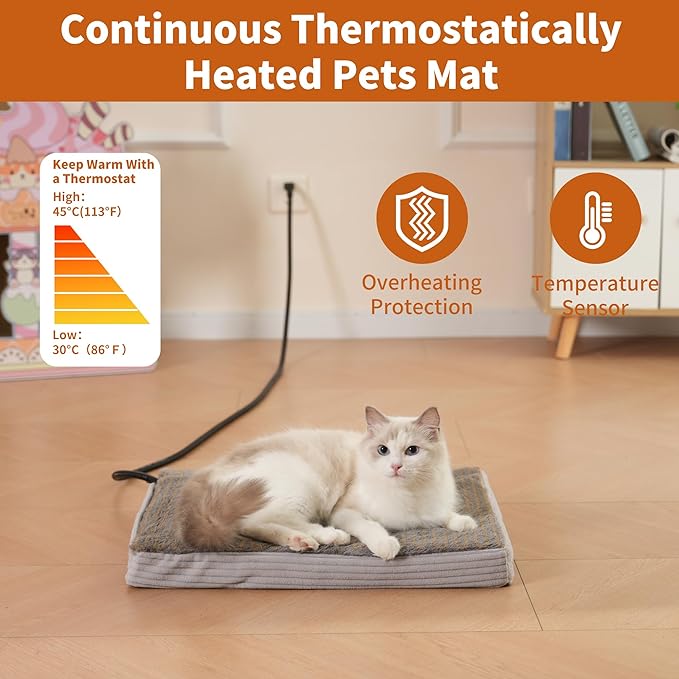 Heated Cat Bed for Indoor Cats and Small Dogs,Automatic Constant Temperature Heating, Anti-Slip Bottom and Machine Washable