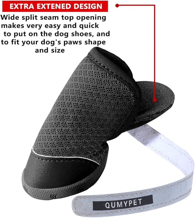QUMY 4PCS Dog Shoes for Small Dogs, Hot Pavement Summer Puppy Dog Boots & Paw Protectors with Soft Anti-Slip Rubber Sole, Mesh Breathable Dog Booties for Hardfloors, Walking Running Black Size 1