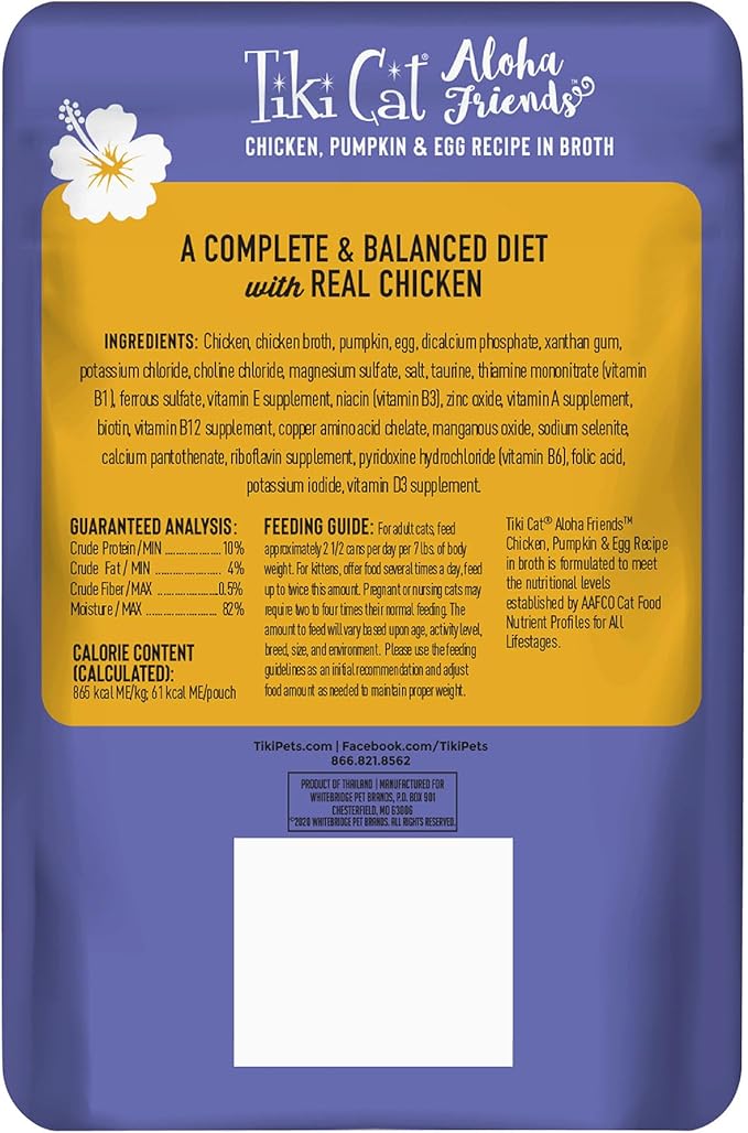 Tiki Cat Aloha Friends, Chicken, Pumpkin & Egg, Grain-Free & High Moisture, Wet Cat Food for All Life Stages 2.5 oz. Pouch (12 Count)