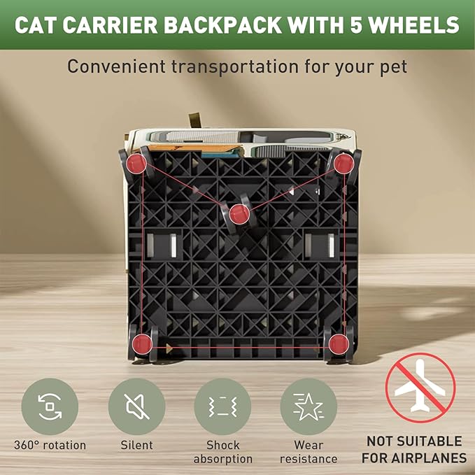 Cat Carrier with Wheels, Soft Rolling Pets Carrier Collapsible on Wheel Pet Handbag Cats Backpack, Dog Carriers up to 23 LBs Removable Cat Bag for Small Dogs Medium Cats Outing(NOT for TSA)