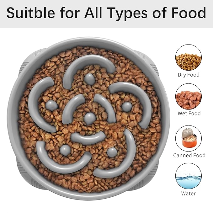 MateeyLife Large Slow Feeder Dog Bowls 2PCS, Anti-Choking Puzzle Dog Food Bowls, Anti-Slip Interactive Feeding Slow Down Eating, Bloat Stop Maze Dishes for Large Breeds 4 Cups Gray&Black