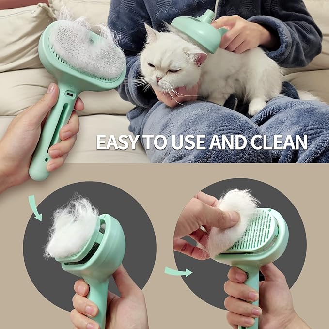 Cat Steam Brush for Shedding, 3 In 1 Steam Pet Brush Self Cleaning, Dog Brush for Long and Short Hair Dogs and Cats, Pet Grooming Comb Remove Tangled Loose Hair, Type-C Fast Charging (Green)