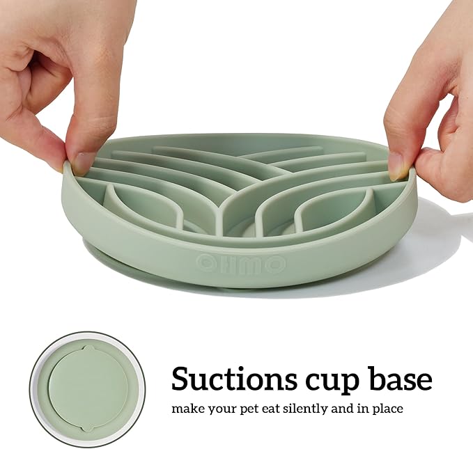 OHMO Slow Feeder Dog& Cat Bowl, Silicone Puppy Cat Food Bowl with Anti-Slip Suction Cup Slow Down Small Dogs Eating, Anti Choking (S-Diamond,Sage Green)