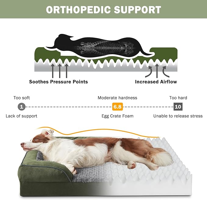 INVENHO Orthopedic Dog Beds Large Sized, XL Egg-Crate Foam Dog Couch with Washable Removable Cover, Waterproof Lining and Nonskid Bottom