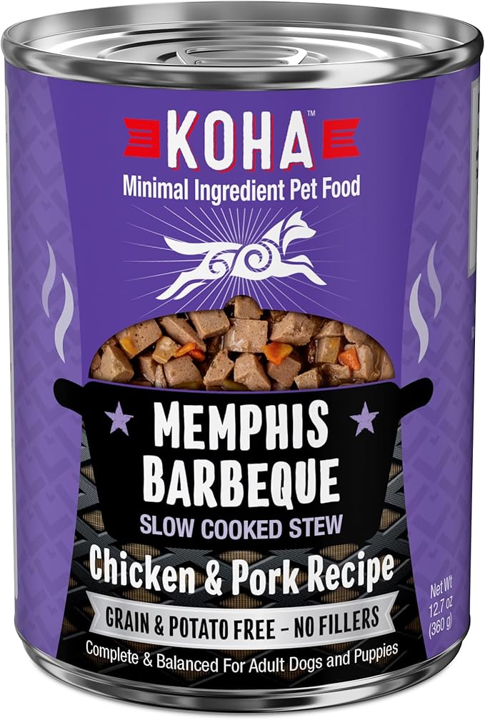 KOHA Memphis BBQ Stew for Dogs with Chicken and Pork, High Protein Wet Dog Food, 12.7oz Cans (Case of 12)