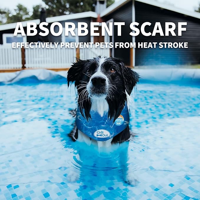 ALL FOR PAWS Dog Cooling Bandana, Cooling Bandanas for Medium Dogs, Ice Dog Bandanas, Cooling Neck Wraps for Dogs, Chill Out Blue Neck Cooler (M)