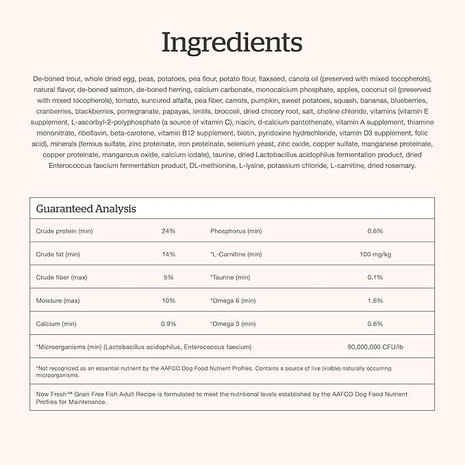 Now Fresh Grain-Free, Dry Dog Food, Real Trout, Salmon and Herring Adult Recipe, All Breed Size, 22 lb Bag