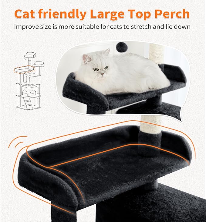 Made4Pets Cat Tree Tower 56" Cat Tower for Indoor Cats Kitten Tree Multi-Level Cat Tree with 2 Condo Furniture Activity Center with Scratching Posts Funny Toys (Black)