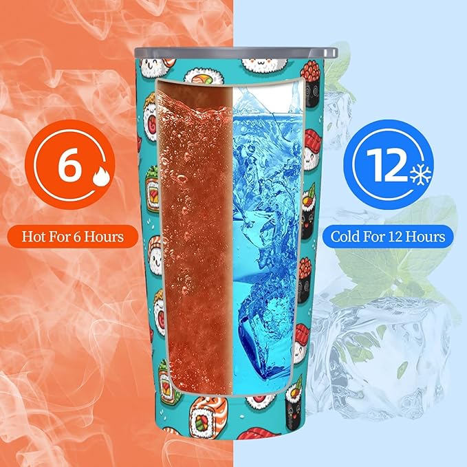 Dujiea 20oz Tumbler With Lid And Straw, Funny Food Sushi Vacuum Insulated Iced Coffee Mug Reusable Travel Cup Stainless Steel Water Bottle