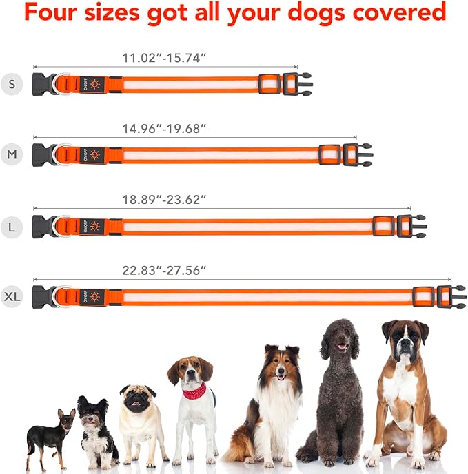 Vizpet LED Dog Collar, Light Up Dog Collar Adjustable USB Rechargeable Super Bright Safety Light Glowing Collars for Dogs(X-Large,Orange)
