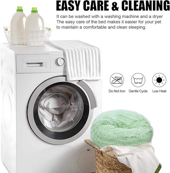 Calming Dog Beds & Cat Cave Bed with Hooded Cover,Washable Round Beds for Small Medium Pets,Anti-Slip Faux Fur Fluffy Coved Bed,Comfortable Warming Pet Bed(20 * 20inch,Green)