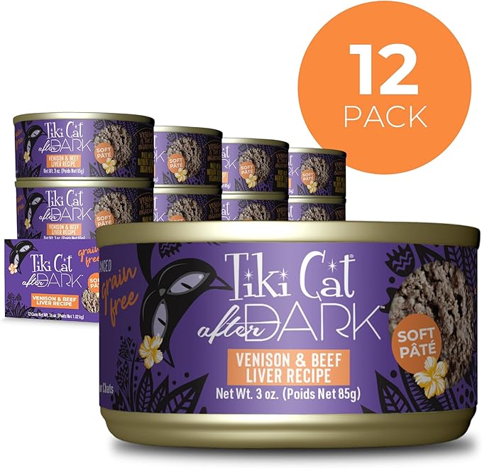 Tiki Cat After Dark Pate Wet Cat Food, Wild Venison & Beef Liver, 3 oz. Cans (12 Count)