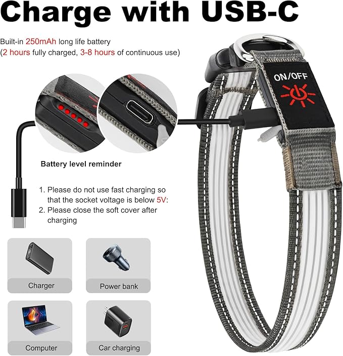 Multi-Color Light up Dog Collar, YFbrite USB Rechargeable LED Puppy Collar Super Bright Adjustable Glowing Dog Lights for Night Walking (Multi-Color, Large)