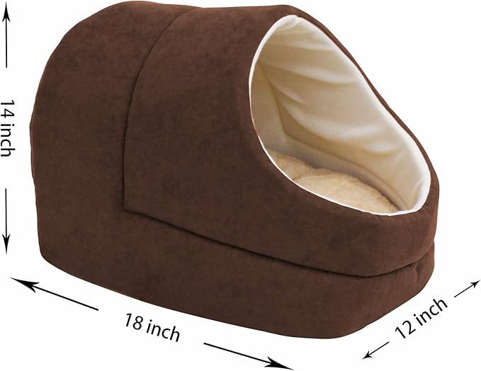 GOOPAWS Cat Cave for Cat and Warming Burrow Cat Bed, Pet Hideway Sleeping Cuddle Cave (Brown-2)