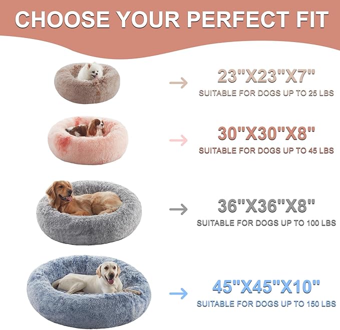 23 inches Donut Dog Bed for Small Dogs - Calming Washable Round Puppy Bed with Removable Cover, Fluffy Plush Pet Bed for Cats & Dogs, Fits up to 25 lbs Pets (Dark Grey,Small)