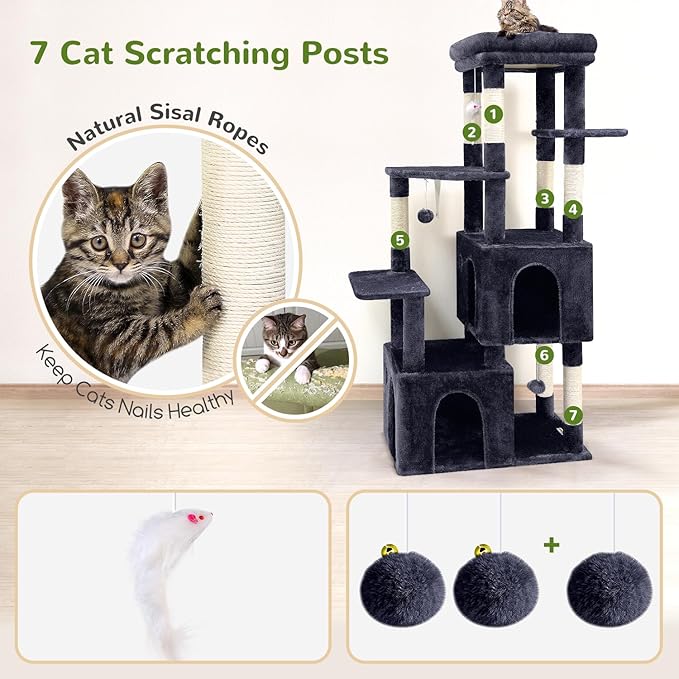 Globlazer Cat Tower for Indoor Cats, Heavy Duty Cat Trees for Large Cats Adult Big Cats Maine Coon Cat Tree Tower with Scratching Post, Extra Large Top Perch, Cat Condos, F61, Dark Grey, 61inch