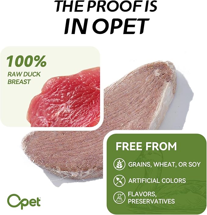 OPET Freeze Dried Duck Cat Treats, Single Ingredient Grain Free High Protein Pet Food for Cats and Dogs, Healthy Training Snacks,Freeze Dried Duck Breast Sliced Fillets (Duck Breast, 5.92 Ounce)