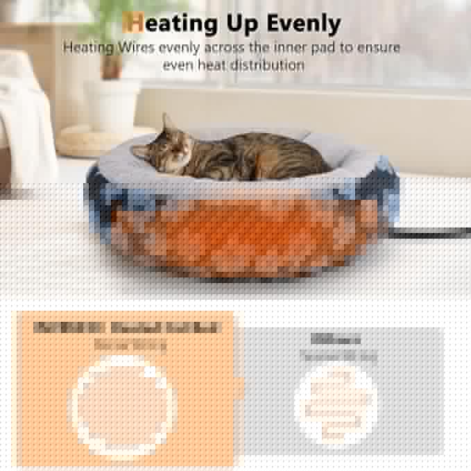 INVENHO Heated Cat Bed, Heated Cat Beds for Indoor Cats and Small Dogs, 20" Cozy Donut Heated Pet Bed with Timer & Temp Adjustable, Removable Waterproof Electric Warming Bed for Indoor Cat