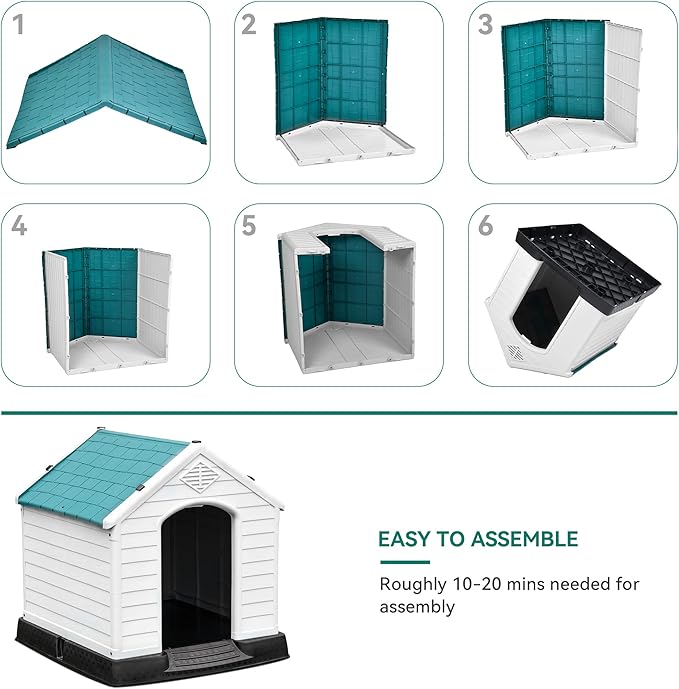 YITAHOME Large Plastic Dog House Outdoor Indoor Doghouse Puppy Shelter Water Resistant Easy Assembly Sturdy Dog Kennel with Air Vents and Elevated Floor
