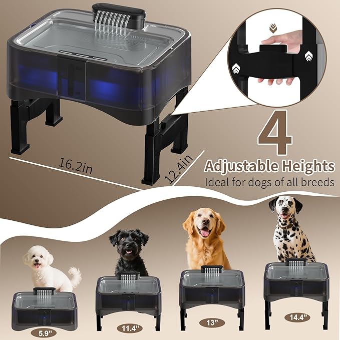 8.5L/2.25Gal Elevated Dog Water Fountain, Xetino 4 Height Adjustable Raised Dog Water Bowl Dispenser for Large Dogs with Stainless Steel Tray, Pet Water Fountain with Ultra Quiet Pump and Filter