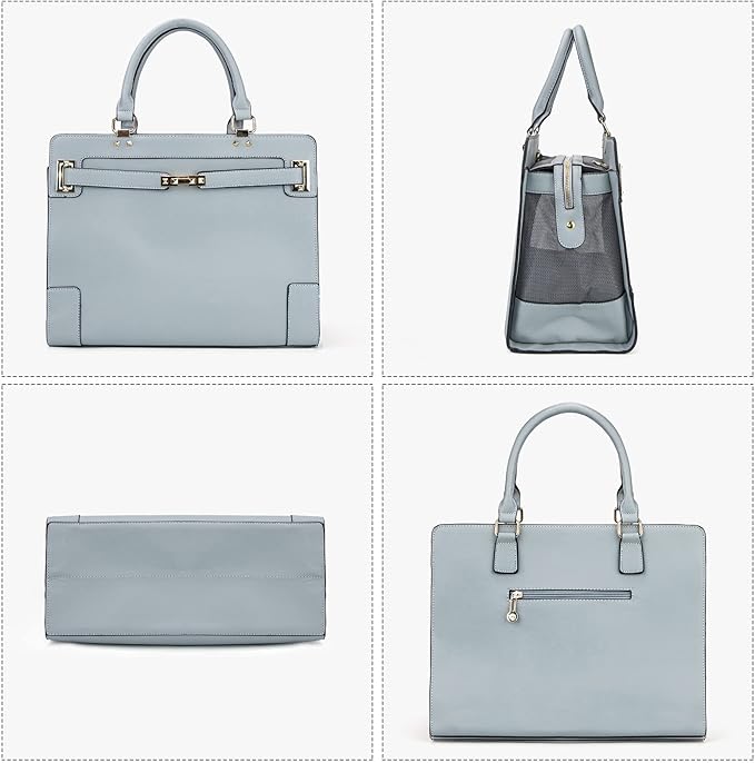 Fashion Pet Carrier Dog Cat Carrier Purse Soft-Sided Leather Handbag Pet Tote Bag for Small Dogs Puppy and Cats TSA Airline Approved (Grey)