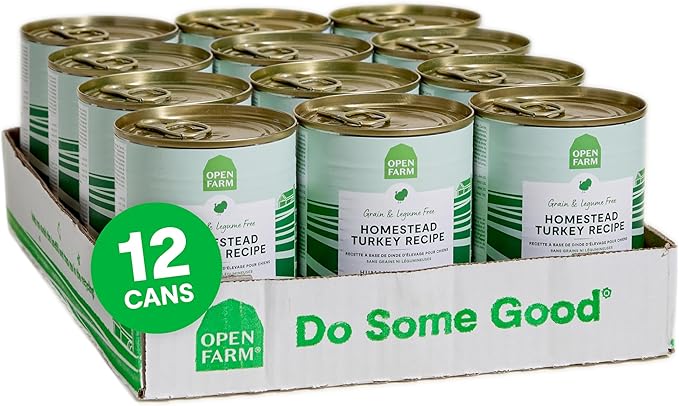 Open Farm Canned Dog Food, Paté for Complete & Balanced Nutrition, Grain-Free and Legume-Free, Homestead Turkey Recipe, 12.5oz Cans (Pack of 12)