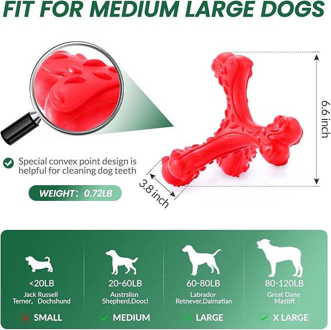 Dog Chew Toys for Aggressive Chewers Large Breed,Indestructible Bones Toy,Durable Cleaning Toothbrush Natural Rubber Dog Toys… (Red)