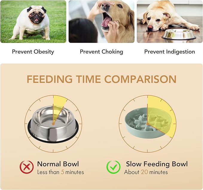 8.2inch Ceramic Dog Raised Slow Feeder Set, Elevated Bowl with Wooden Stand for Large and Medium Dog, Slow Feeder Dish for Fast Easters, Stop Bloat(Light Green, Single Bowl+ Stand)