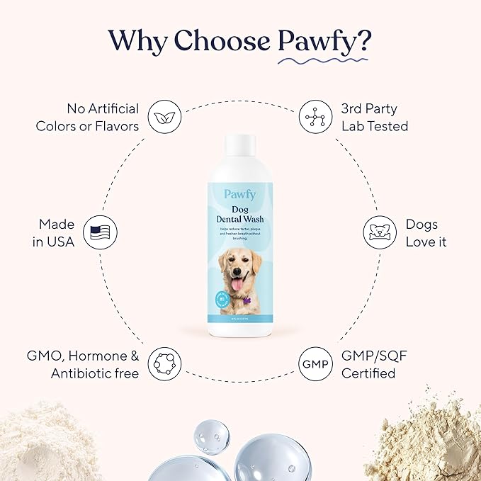 Pawfy Dog Breath Freshener with Specialized Dental Care Formula | Dog Teeth Cleaning & Mouthwash | Helps Freshen Dogs Breath with Easy Water Additive | Supports Plaque and Tartar Control