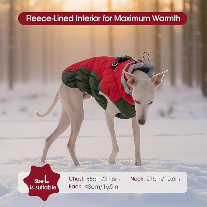 FUAMEY Dog Coat for Small Dogs,Waterproof Dog Winter Jacket with Harness Built in Puppy Cold Weather Coats Reflective Pet Vest with Zipper Warm Fleece Dogs Snowsuit Windproof Christmas S