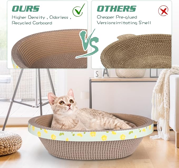 Oval Large Cat Scratcher Cardboard Bed Lounger Couch, Cat Scratching Board Lounge Box Durable, Corrugated Cat Scratch Pad for Indoor Cats Furniture Protector 19.5"