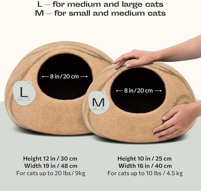 MEOWFIA Cat Cave – Premium Felt Cat Bed for Indoor Cats, Handmade 100% Merino Wool (Light Shades) (Medium, Beige)